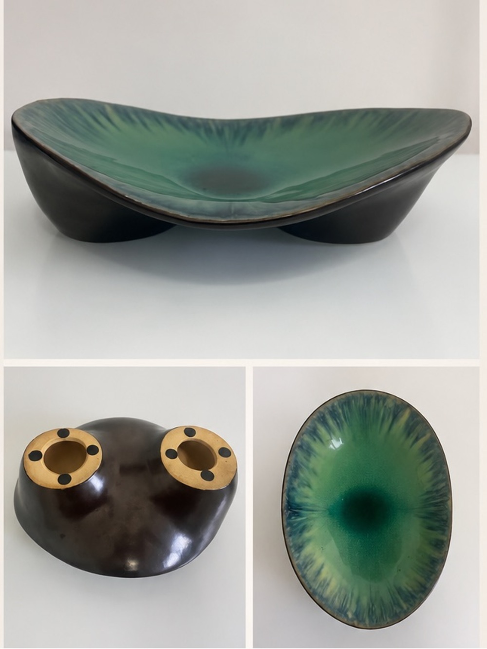 Mid Century Green Glazed Ceramic Decorative Plate/Bowl